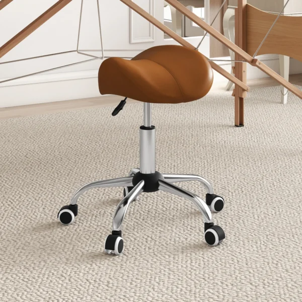 Verstelbare Rolkruk Draaikruk 49 61 Cm Werkkruk Draaibaar Zadelkruk Voor Kantoor Salon Massage Spa Bruin