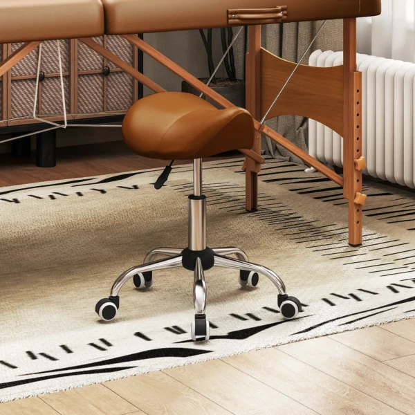 Verstelbare Rolkruk Draaikruk 49 61 Cm Werkkruk Draaibaar Zadelkruk Voor Kantoor Salon Massage Spa Bruin