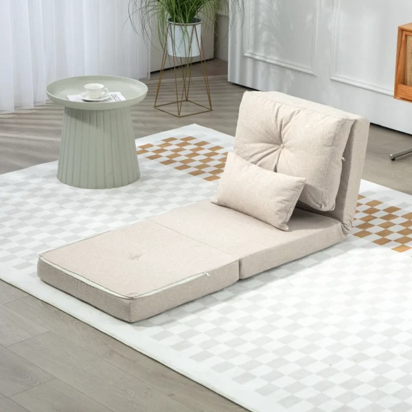 Vloerstoel Vouwmatras Slaapmat, 2 in 1 ontwerp, Afneembaar Kussen, 60 X 80 X 56 Cm, Beige