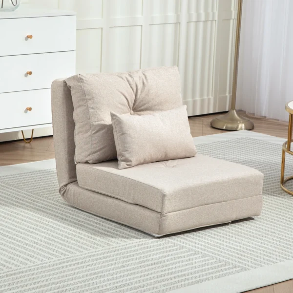 Vloerstoel Vouwmatras Slaapmat, 2 in 1 ontwerp, Afneembaar Kussen, 60 X 80 X 56 Cm, Beige