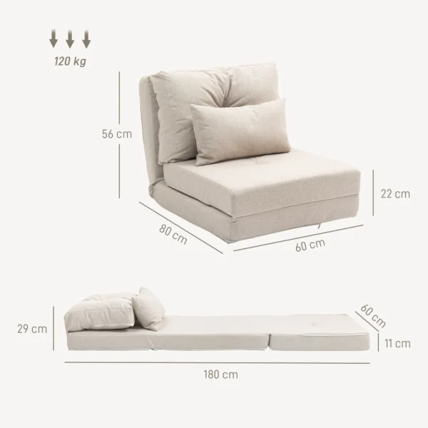 Vloerstoel Vouwmatras Slaapmat, 2 in 1 ontwerp, Afneembaar Kussen, 60 X 80 X 56 Cm, Beige