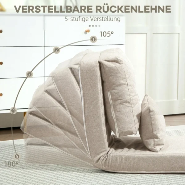 Vloerstoel Vouwmatras Slaapmat, 2 in 1 ontwerp, Afneembaar Kussen, 60 X 80 X 56 Cm, Beige