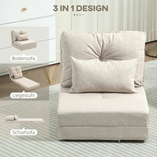 Vloerstoel Vouwmatras Slaapmat, 2 in 1 ontwerp, Afneembaar Kussen, 60 X 80 X 56 Cm, Beige