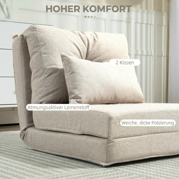 Vloerstoel Vouwmatras Slaapmat, 2 in 1 ontwerp, Afneembaar Kussen, 60 X 80 X 56 Cm, Beige