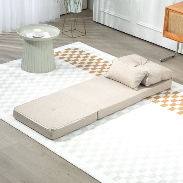 Vloerstoel Vouwmatras Slaapmat, 2 in 1 ontwerp, Afneembaar Kussen, 60 X 80 X 56 Cm, Beige