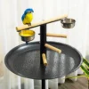 Vogelspeelstandaard, Draagbare Papegaai Zitstok Met Vier Wielen, Roestvrijstalen Schalen Rond Dienblad