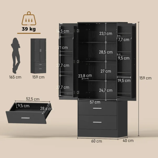 Voorraadkast Met 8 Deurplanken, Verstelbare Planken, Keukenkast 159 Cm Zwart
