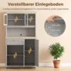 Voorraadkast Met Open Werkblad En Kabeldoorvoer, Keukenbuffet Met Glazen Deuren Grijs, 180cm