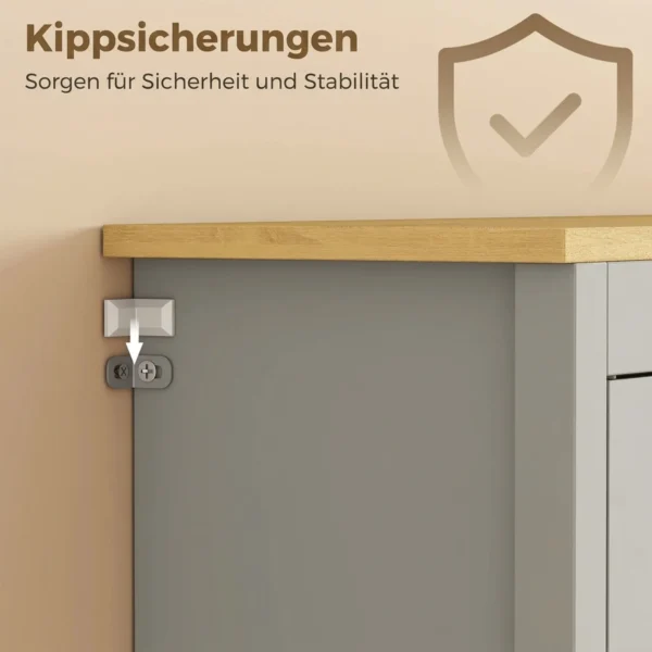 Voorraadkast Met Open Werkblad En Kabeldoorvoer, Keukenbuffet Met Glazen Deuren Grijs, 180cm