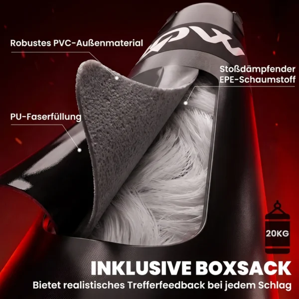 Vrijstaande Bokszakstandaard Met Bokszak, Bungee touw, 360° Ketting, U basis, Halterschijfbevestiging, Staal