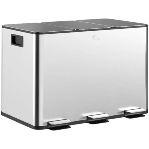 Vuilnisbak Met 3 X 10 L Vakken, Deodorant deksel, Vingerafdrukbestendig, Soft close, Uitneembaar, Zilver