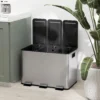 Vuilnisbak Met 3 X 10 L Vakken, Deodorant deksel, Vingerafdrukbestendig, Soft close, Uitneembaar, Zilver