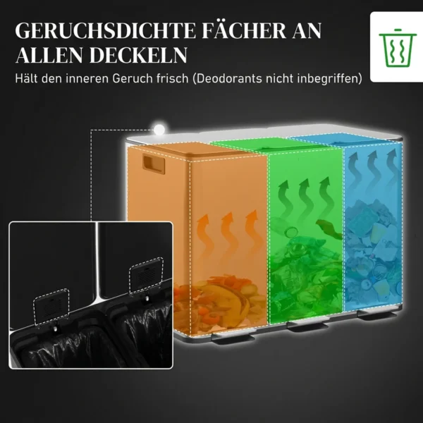 Vuilnisbak Met 3 X 10 L Vakken, Deodorant deksel, Vingerafdrukbestendig, Soft close, Uitneembaar, Zilver