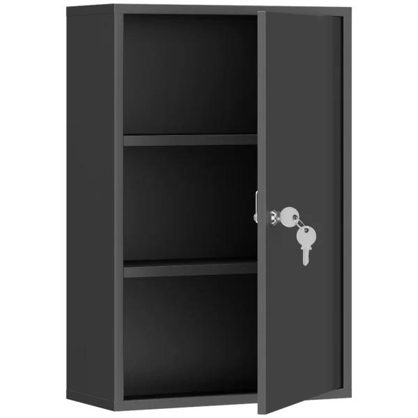 Wand Medischkast, Badkamerkast Met 3 Planken, 2 Sleutels, 40 X 18 X 60 Cm, Zwart