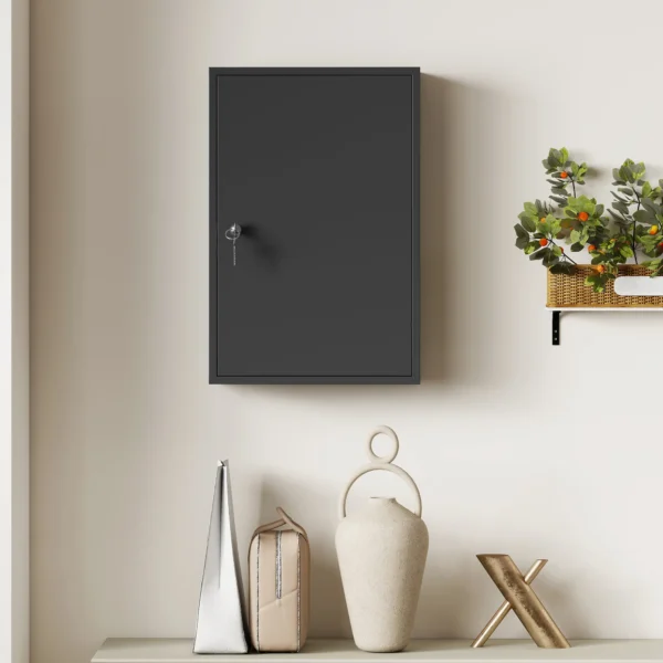 Wand Medischkast, Badkamerkast Met 3 Planken, 2 Sleutels, 40 X 18 X 60 Cm, Zwart