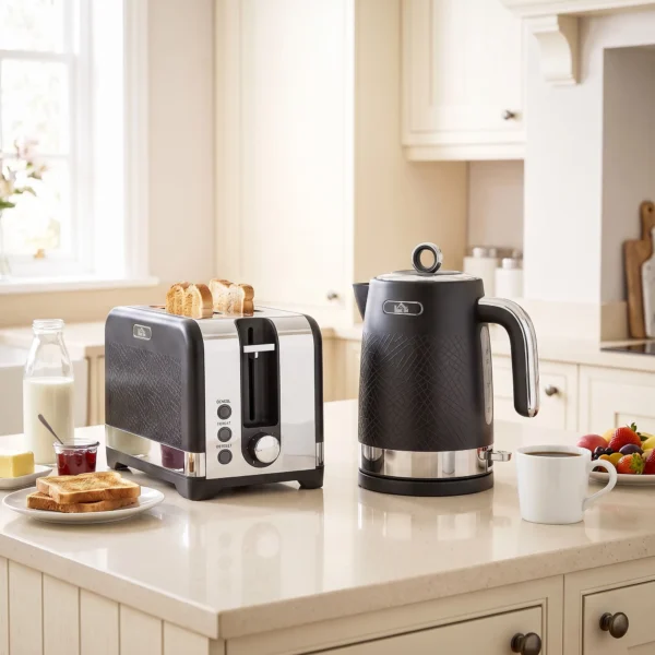 Waterkoker En Broodrooster set, 1,7 L 2200 W Snelkook Waterkoker Met Thermostaat, 2 Sneetjes Broodrooster, Grijs
