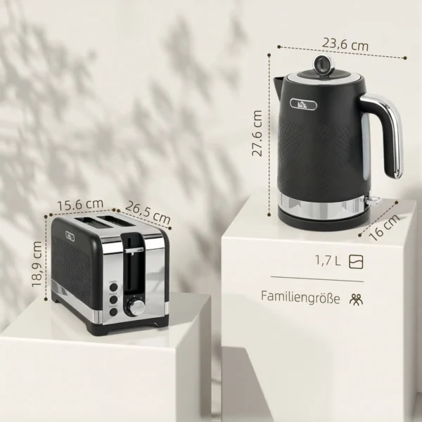 Waterkoker En Broodrooster set, 1,7 L 2200 W Snelkook Waterkoker Met Thermostaat, 2 Sneetjes Broodrooster, Grijs