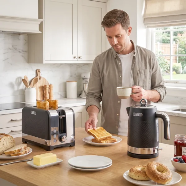 Waterkoker En Broodrooster set, 1,7 L 2200 W Snelkook Waterkoker Met Thermostaat, 2 Sneetjes Broodrooster, Grijs