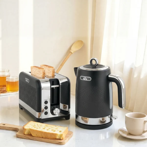 Waterkoker En Broodrooster set, 1,7 L 2200 W Snelkook Waterkoker Met Thermostaat, 2 Sneetjes Broodrooster, Grijs