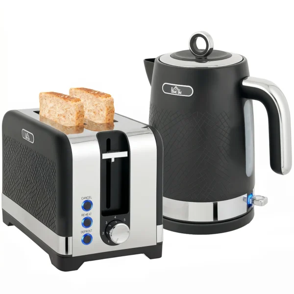 Waterkoker En Broodrooster set, 1,7 L 2200 W Snelkook Waterkoker Met Thermostaat, 2 Sneetjes Broodrooster, Grijs