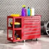 Werkplaatswagen Gereedschapswagen Met 7 Lades, Afneembaar Zijrek, 4 Wielen Met Parkeerrem, 96x33,5x75cm, Rood