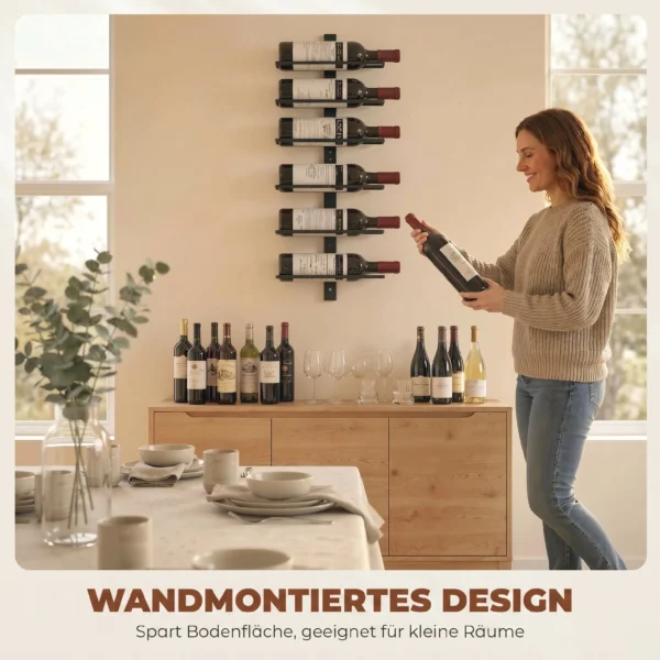 Wijnrek, Wandrek Voor 6 Flessen Wijn, 6 Niveaus, Stalen Buis, Voor Keuken, Woonkamer, Huisbar, Zwart