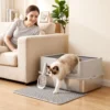 XL Kattenbak Van Roestvrij Staal Met Deksel, Hoge Zijwanden, Schep Borstel Mat Voor Kittens Tot 8 Kg Lichtgrijs
