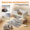 XL Kattenbak Van Roestvrij Staal Met Deksel, Hoge Zijwanden, Schep Borstel Mat Voor Kittens Tot 8 Kg Lichtgrijs