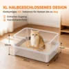 XL Kattenbak Van Roestvrij Staal Met Deksel, Hoge Zijwanden, Schep Borstel Mat Voor Kittens Tot 8 Kg Lichtgrijs