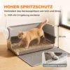 XL Kattenbak Van Roestvrij Staal Met Deksel, Hoge Zijwanden, Schep Borstel Mat Voor Kittens Tot 8 Kg Lichtgrijs