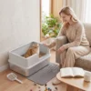XL Kattenbak Van Roestvrij Staal Met Deksel, Hoge Zijwanden, Schep Borstel Mat Voor Kittens Tot 8 Kg Lichtgrijs