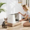 XL Roestvrijstalen Kattenbak Met Klapdeksel, Hoge Rand, Schep, Makkelijk Te Reinigen, Lekvrij, Lichtgrijs
