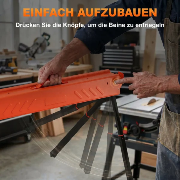 Zaagbokken In Tweepak, Inklapbare Werkbank zaagbokken Met In Hoogte Verstelbare Poten, 2x4 Houder, Draaghandvat, Oranje
