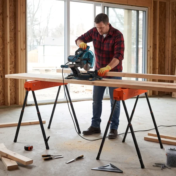 Zaagbokken In Tweepak, Inklapbare Werkbank zaagbokken Met In Hoogte Verstelbare Poten, 2x4 Houder, Draaghandvat, Oranje