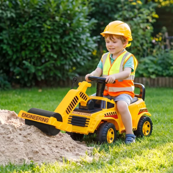 Zitgraafmachine Met Schepstuur, Kindergraafmachine Met Ophefbare Voorrol, Claxon, Opbergruimte Onder De Zitplaats