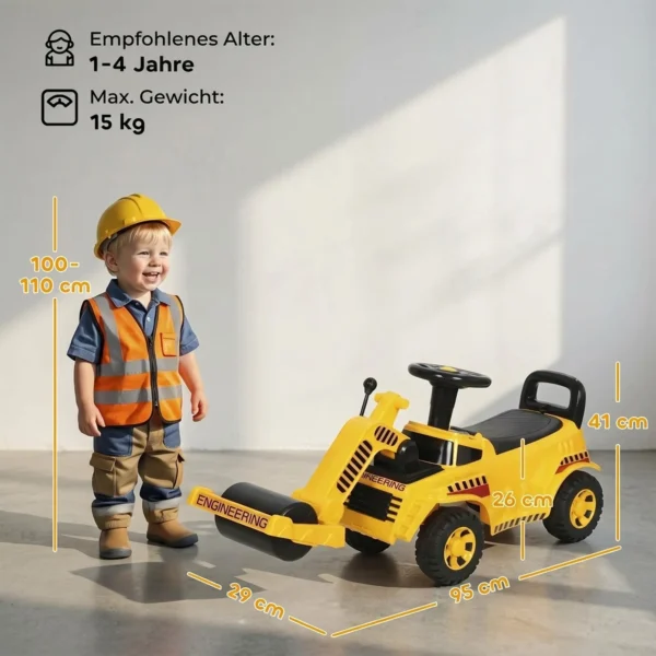 Zitgraafmachine Met Schepstuur, Kindergraafmachine Met Ophefbare Voorrol, Claxon, Opbergruimte Onder De Zitplaats