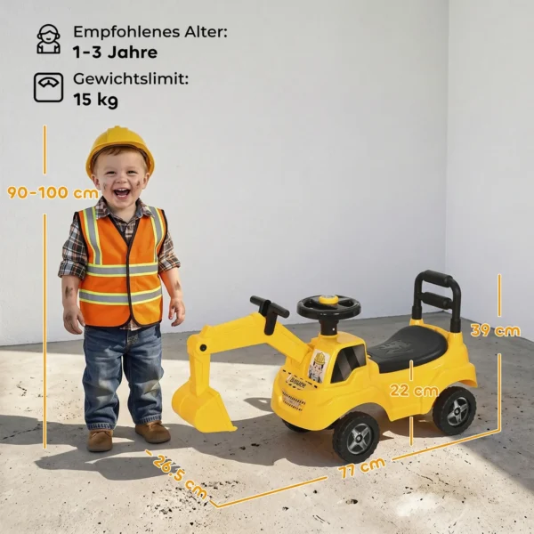 Zitgraafmachine Voor Kinderen Met Schepstuur, Kindergraafmachine Met Claxon, Opbergruimte Onder De Zitting Voor 1 3 Jaar