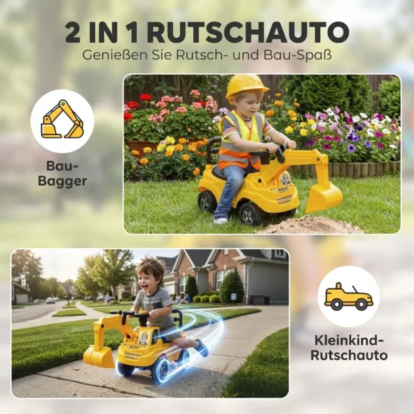 Zitgraafmachine Voor Kinderen Met Schepstuur, Kindergraafmachine Met Claxon, Opbergruimte Onder De Zitting Voor 1 3 Jaar