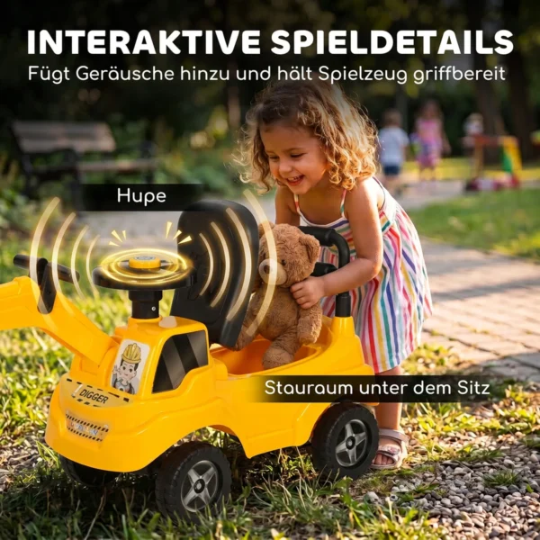 Zitgraafmachine Voor Kinderen Met Schepstuur, Kindergraafmachine Met Claxon, Opbergruimte Onder De Zitting Voor 1 3 Jaar