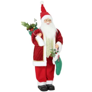 120 Cm Zingende & Dansende Kerstman, Staande Geanimeerde Kerstfiguur Met Kous, Zak, Geactiveerd Door Geluid/aanraking