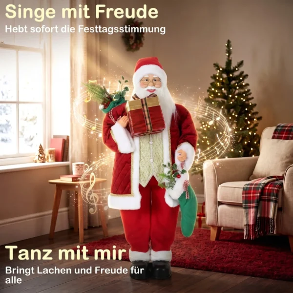 120 Cm Zingende & Dansende Kerstman, Staande Geanimeerde Kerstfiguur Met Kous, Zak, Geactiveerd Door Geluid/aanraking