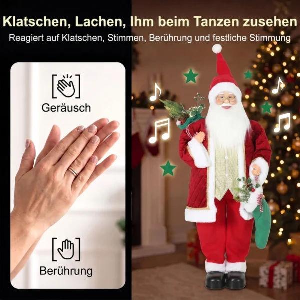 120 Cm Zingende & Dansende Kerstman, Staande Geanimeerde Kerstfiguur Met Kous, Zak, Geactiveerd Door Geluid/aanraking