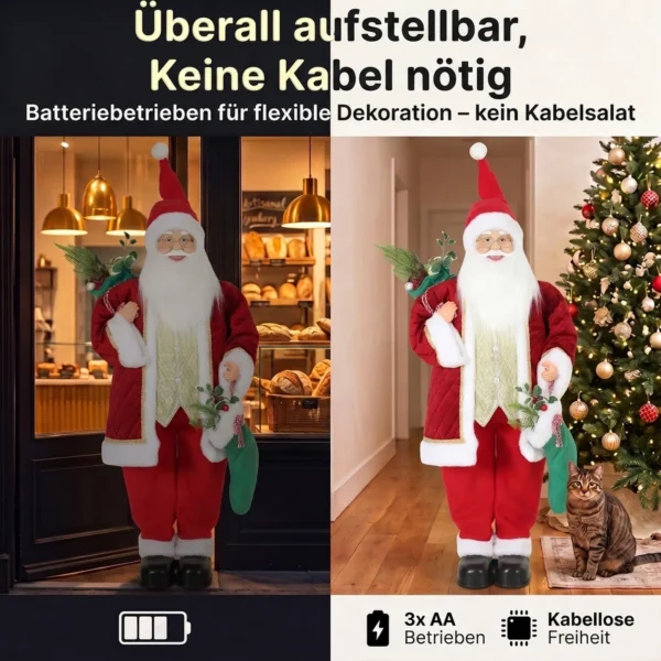120 Cm Zingende & Dansende Kerstman, Staande Geanimeerde Kerstfiguur Met Kous, Zak, Geactiveerd Door Geluid/aanraking