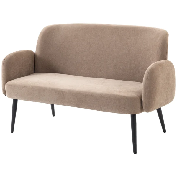 132 Cm 2 zitsbank, Klein Fluwelen Bankje Met Brede Zitting, Bekleding En Metalen Poten, Bruin