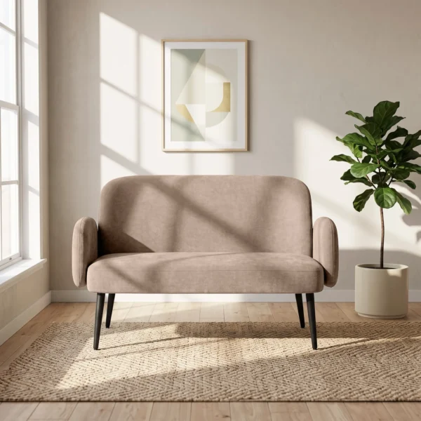 132 Cm 2 zitsbank, Klein Fluwelen Bankje Met Brede Zitting, Bekleding En Metalen Poten, Bruin