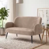 132 Cm 2 zitsbank, Klein Fluwelen Bankje Met Brede Zitting, Bekleding En Metalen Poten, Bruin