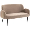 132 Cm 2 zitsbank, Klein Fluwelen Bankje Met Brede Zitting, Bekleding En Metalen Poten, Bruin