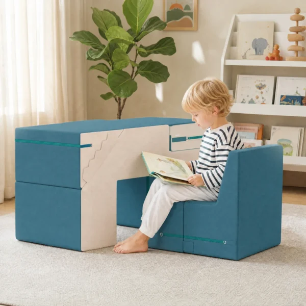 2 delige Schuimrubber Bouwstenen Voor Peuters Met Afneembare Hoezen, Indoor Klim En Kruipspelset, Blauw