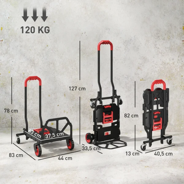 2 in 1 Platformwagen Sackkarre Opvouwbare Transportwagen Met Stuurrwielen, Handvat, Staal Tot 120 Kg