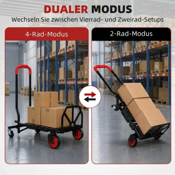 2 in 1 Platformwagen Sackkarre Opvouwbare Transportwagen Met Stuurrwielen, Handvat, Staal Tot 120 Kg